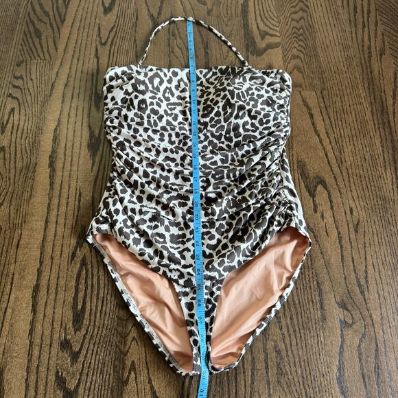 J.Crew Womens Ruched One Piece Swim Suit Gemma Bandeau Leopard Halter Size 12 - Picture 10 of 10